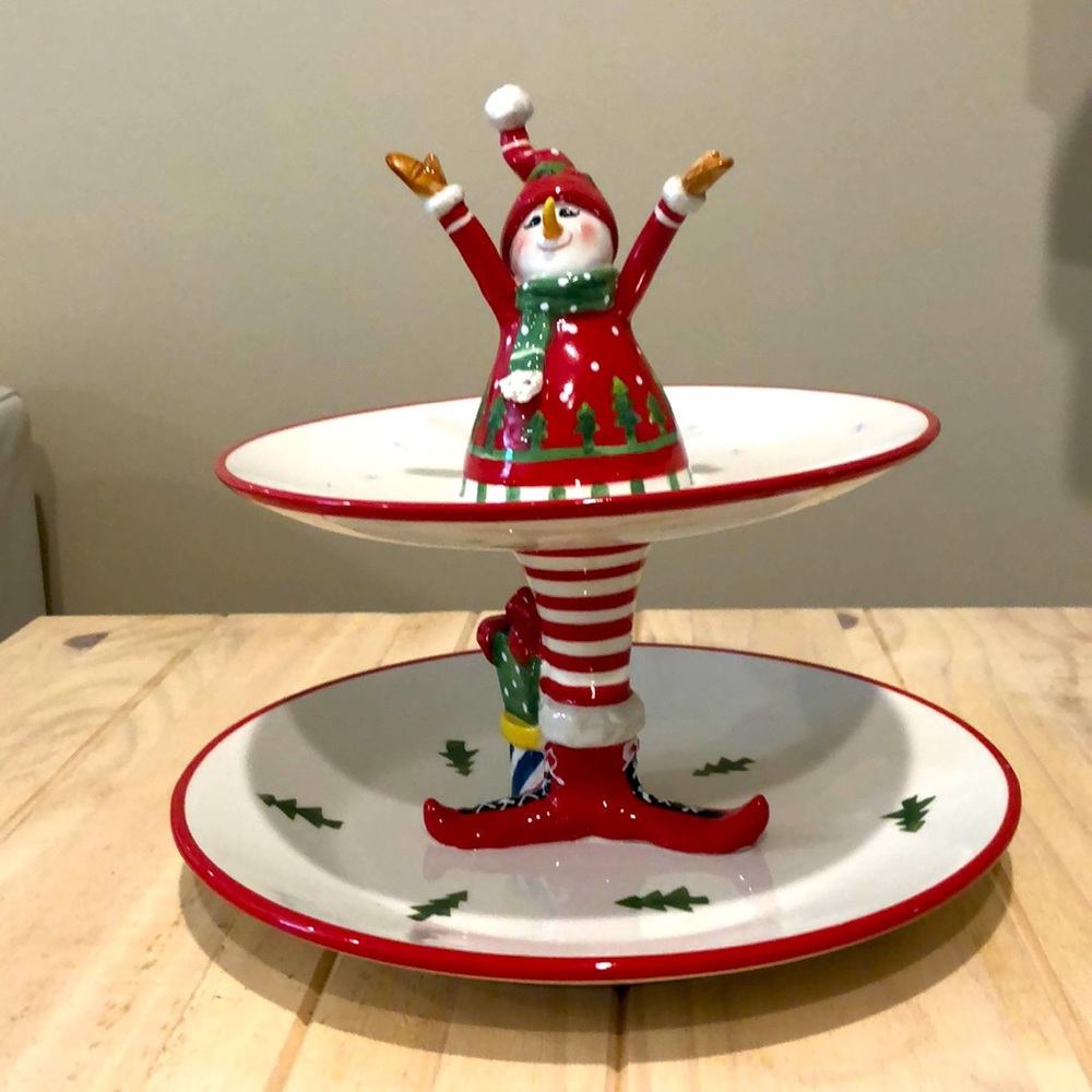 2 Tier Snowman Tray, new in box